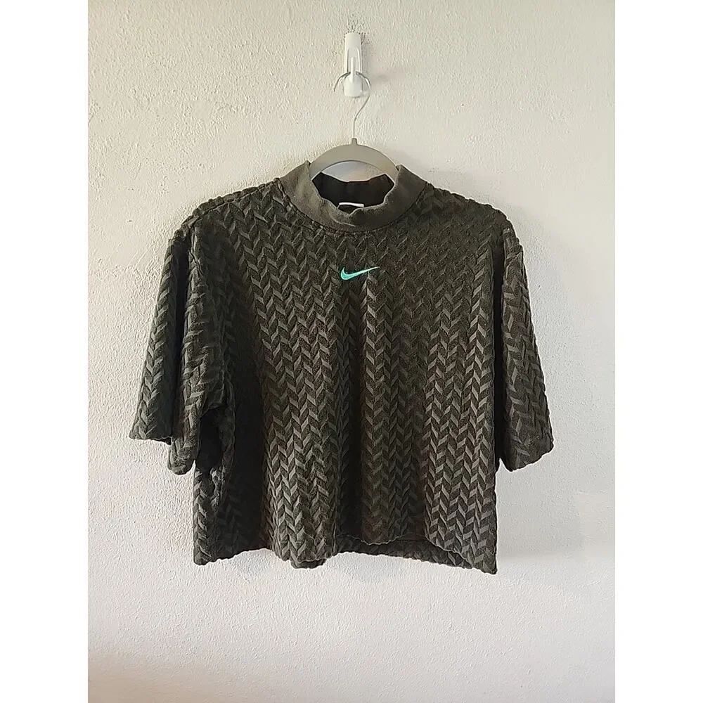 TERRY CLOTH Top Sweatshirt crop top Green jogger Y2k VINTAGE Nike Size Medium